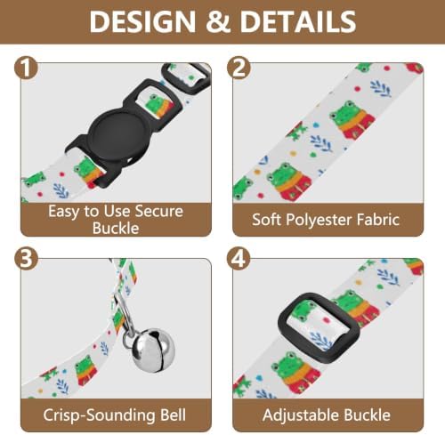 Green Frogs Orange Scarves Lightweight Pet Collar for Cats and Dogs, 2 Pack Cat Bell Collar