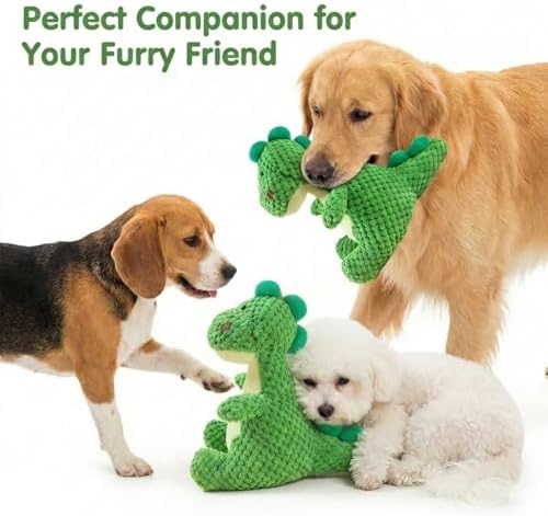 Squeaky Dinosaur Plush Toy for Small Medium Dogs, Textured Chew Toys for Teething Puppies, Fun Interactive Dog Toys for Boredom Relief and Mental Stimulation