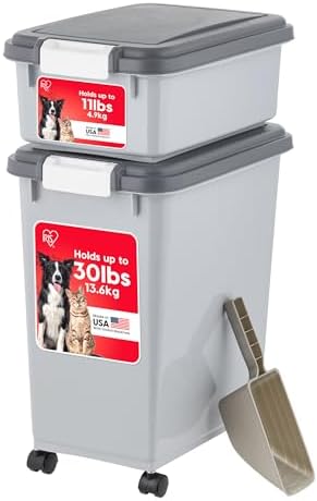 IRIS USA Dog Food Storage Container, Up to 30+11 lbs, Gray/Dark Gray