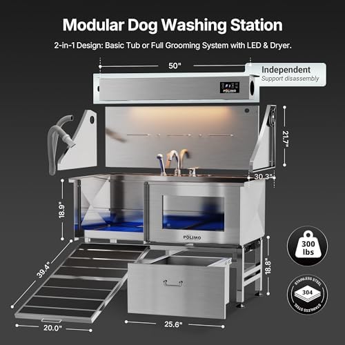 Dog Washing Station with Pet Dryer, 304 Stainless Steel Pet Wash Sink
