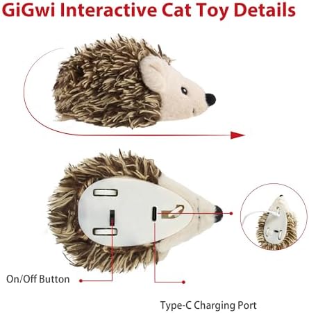 Gigwi Interactive Cat Toys for Indoor Cats, Cat Hedgehog Toy with Electronic Realistic Squeaky Sound
