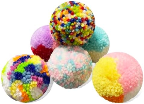 Assorted Color cat Toys for Indoor Cats, Woolen Yarn Puffs Pom Balls Interactive Kitten Chasing Toys Cat Chase Balls (6PCS)