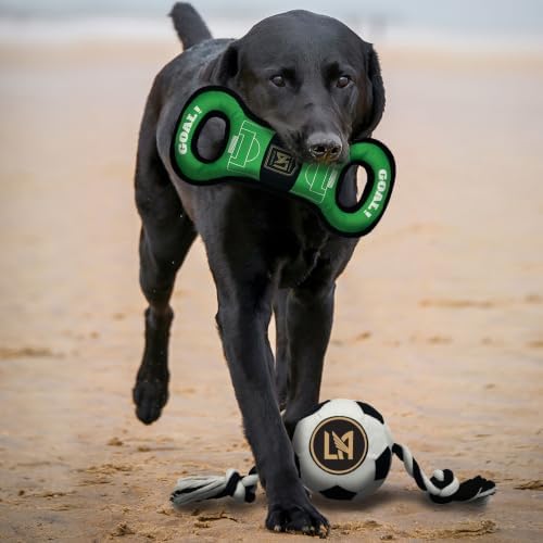 Pets First MLS Los Angeles FC Soccer Field Tug Toy & Soccer Ball Rope Toy Set for Dogs - Officially Licensed Interactive Squeaky Rope Fetch & Chew Toys with Team Logo