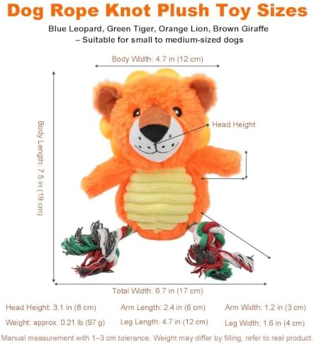 Lion Plush Dog Toy with Rope and Squeaker for Small Medium Dogs