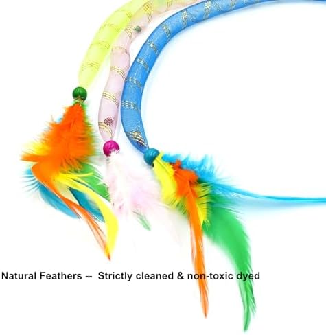 IUHKBH Cat Wands, 3 PCS Soft Line Tube Teaser Wands Colorful Feather Wands with Bell Interactive Cat Toys