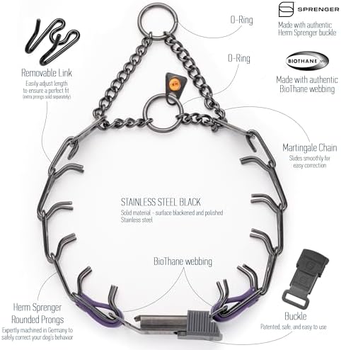 Herm Sprenger Black Stainless Steel Dog Collar with Quick Release ClicLock Buckle O-Ring Biothane Insert Training Collar Made in Germany (Violet Purple, 16in x 2.25mm(Neck Size up to 13-14in))