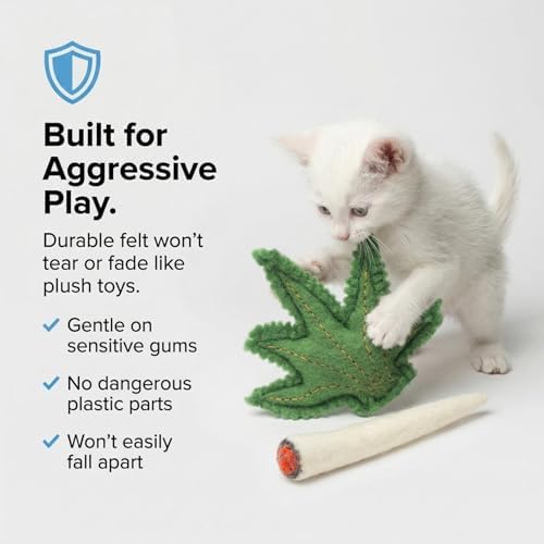 Glaciart One Catnip Joint & Leaf Cat Toy Set | Crack for Funny Kittens, Stimulating Toys for Boredom, Exercise & Play | Filled w/Organic Catnip to Excite/Calm Kitty | Organic Idea
