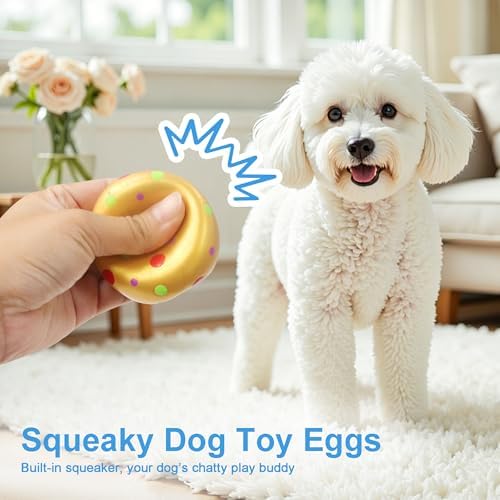 Squeaky Latex Dog Toy Ball, Golden Egg-Shaped 4 Pack