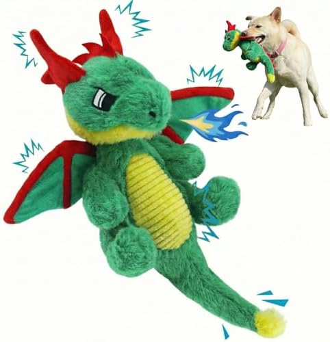 Original Dinosaur Dog Toy - Soft Plush Dog Toys for Small Medium Large Dogs（13.78''） - Cute Dog Squeak Toys with 5 Crinckle Papers & 2 Squeakers (Green)