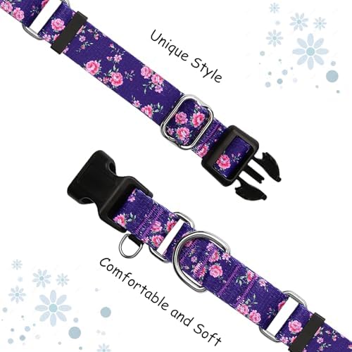 Martingale Collar for Dogs with Buckle Purple Floral Girl Female Soft Nylon Dog Collars for Extra Large Dogs (Purple Flower, XL)