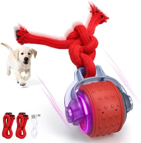 Interactive Dog Toys, Smart Automatic Moving Dog Ball with Rope, Rechargeable Motion Activated Rolling Dog Toy for Small Large Dogs Aggressive chewers to Keep Them Busy
