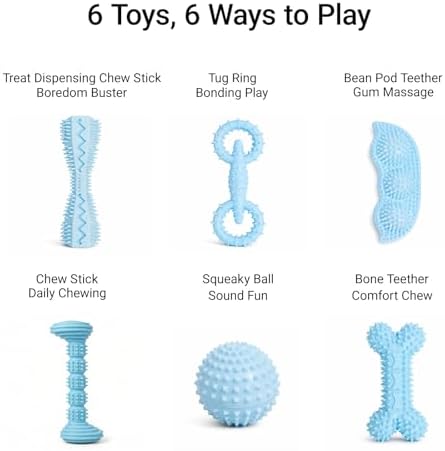 Puppy Chew Toys 6 Pack, Soft TPR Teething Set for Small Dogs, Blue