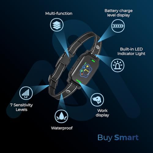 AutoSky Pets Smart Anti-Barking Collar - Training Collar with 5 Adjustable Sensitivity Beep Vibration Shock, Bark Collar for Large Medium Small Dogs (Black)