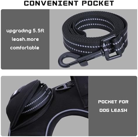 No Pull Dog Harness for Medium Dogs, Adjustable No Choke Pet Vest with Dog Leash Fit Smart Reflective Pet Walking Harness for Training Easy Control Soft Handle Black M