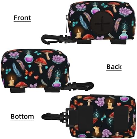 Dog Waste Bag Dispenser Pet Poop Bags Holder Zipper Witch Witchy Goth Magic Mushrooms Small Doggy Puppy Pouch for Leash Accessory
