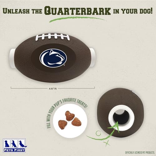Pets First NCAA Penn State Nittany Lions Football Treat Dispensing Toy for Dogs and Cats, Rubber Ball Pet Toy, Interactive Fun Doggie Treat Toy, Natural Rubber Feeding Toy
