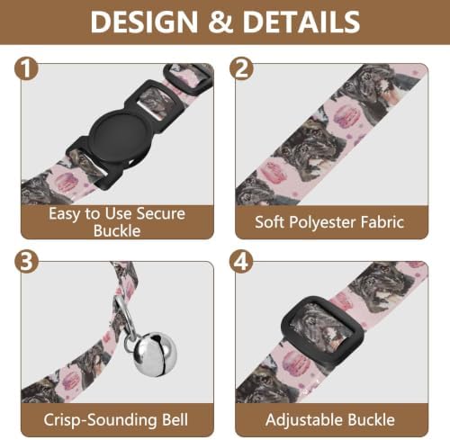 Cute Dog Macaron Pink Soft Polyester Pet Collar, 2 Pack Kitten Collar with Bell