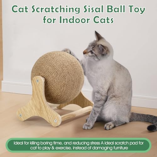 Sisal Cat Scratching Ball, Cat Scratcher Ball Toy with Stable Stand, Interactive Exercise Toy for Small Pet Interactive Exercise and Play