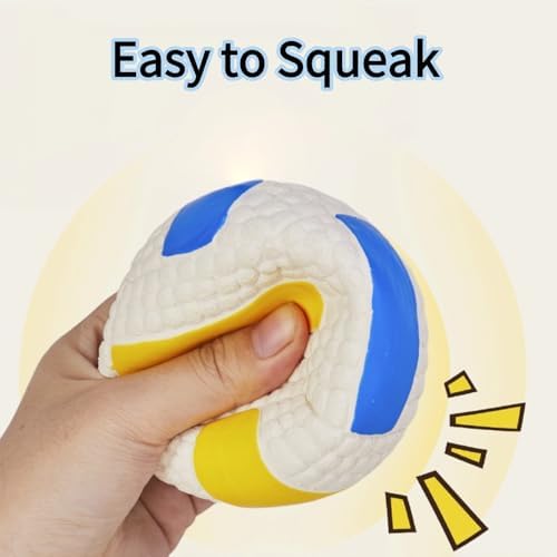 Squeaky Chew Dog Toys Interactive Sports Balls with Squeaker Soft Latex Rubber Bouncy Fetch Ball Toy (Soccer, Volleyball, Football, Tennis) for Puppy & Dog (Volleyball,Large)