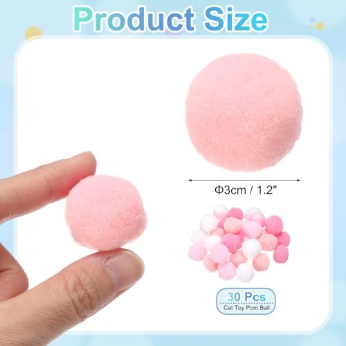 Cat Toy Pom Ball, Interactive Cat Ball Toys Fuzzy Pompoms (Plush, 1.2Inch, 30Pcs, Pink Tones) for Kittens Pet Enrichment Training Play Indoor