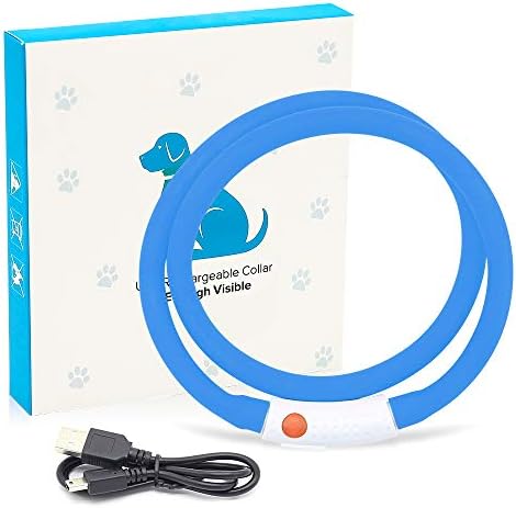 BSEEN Light Up Dog Collar, Cuttable LED Dog Collar Rechargeable Puppy Collar Glowing Safety Dog Walking Lights for Small Medium Large Dogs (Blue)