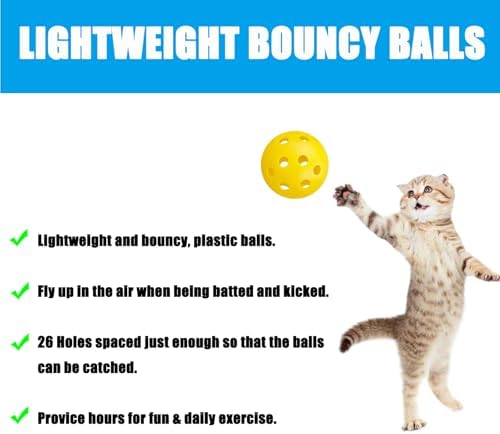12Pcs Cat Ball Toy, Low Noise No Bells Holey Plastic Cat Balls, Funny Interactive Cats Toys for Indoor Cats, Firm Toy Balls for Kitten Puppy Ferret Bird (1.65", Yellow)