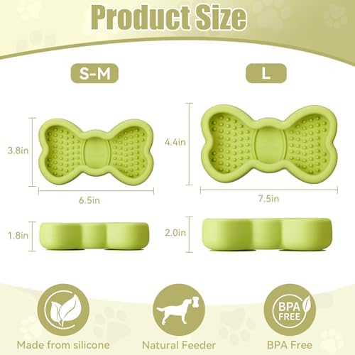 Lick Mat for Dogs, Animire Anti-Spilled Bow Tie Lick Bowls for Anxiety Relief, Silicone Slow Feeder Licking Pad with Suction Cups, Freezeable Dog Enrichment Toy for Boredom and Distraction(Green,L)
