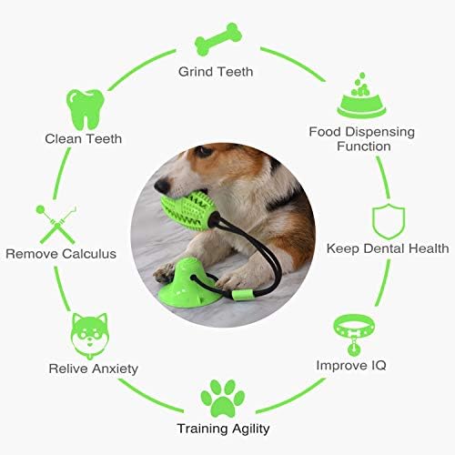 Guardians Dog Chew Toy with Suction Cup for Aggressive Chewers, Puppy Training Treats Food Dispensing Toothbrush Pet Teeth Cleaning Rope Toys for Small Medium Dogs(Green)