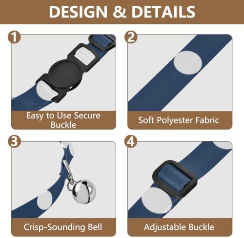 White Polka Dots Navy Blue Cat Collars with Bell 2 Pack Cat Collar Adjustable Length 10.6" to 17.1"