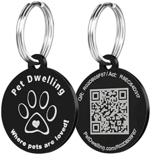 Pet Dwelling Aluminum QR Pet ID Tag – Smart Dog & Cat Tags with Free Personalized Online Profile, Instant Scan Alerts & AI-Powered Insights (Round Black)