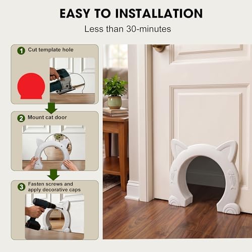 Wordcam X-Large Cat Door Interior Door for Pets 14-30lbs, No Flap, White | Easy Install, No Lock, For Kitty, Kittens and Small Dogs Pass, Hide Litter Box, Fit Indoor 0.8"-1.78"Hollow&Solid Wood Doors