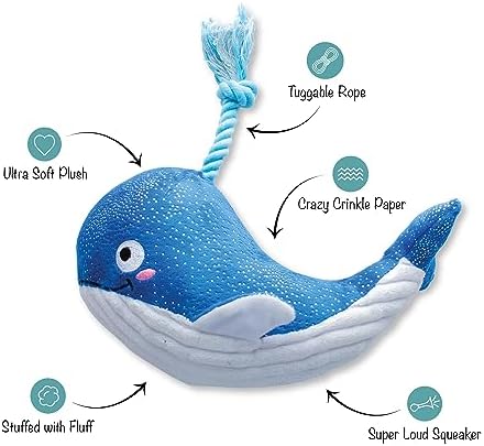 Fringe Studio Plush Dog Toy, Whale, Hello There, Pet Shop Collection (314283)