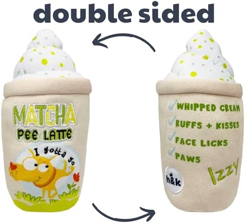 Huxley & Kent for Dogs - Matcha Pee Latte (Small) - Funny Durable Power Plush Dog Toy with Squeaker - Dog Gift