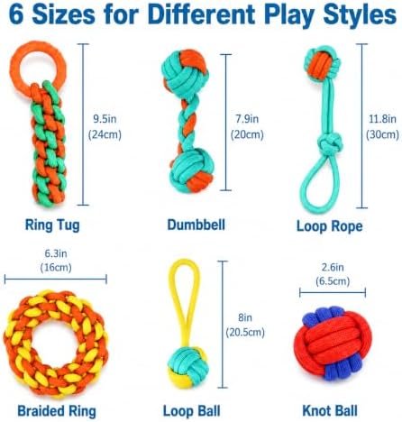 Aitmexcn Dog Rope Toys, 6 Pack Cotton Puppy Teething and Chew Toys