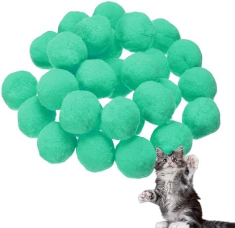Cat Toy Pom Ball, Interactive Cat Ball Toys Fuzzy Pompoms (Plush, 1.2Inch, 30Pcs, Mint Green) for Kittens Pet Enrichment Training Play Indoor