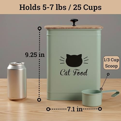 Metal Cat Food Container with Scoop 5-7 lb (25 Cup), w/ Airtight Bamboo Lid