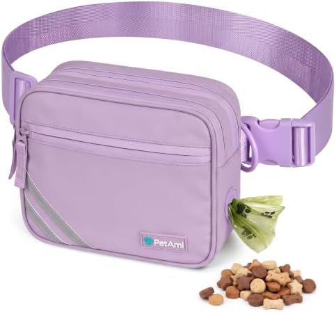 PetAmi Dog Walking Bag, 3-in-1 Crossbody Fanny Pack Treat Pouch, Purple