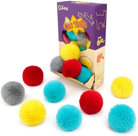 CHIWAVA 24PCS 1.8" Catnip Furry Cat Toys Ball Soft Pom Pom Balls Kitten Toy