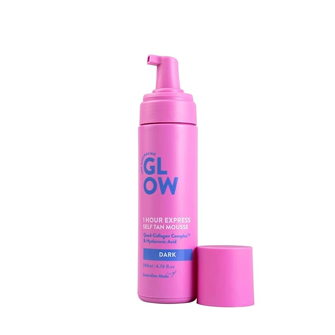 Australian Glow 1 Hour Express Self Tanning Mousse w/Quad-Collagen Complex & Hyaluronic Acid, DARK - 6.76 fl. oz / 200ml