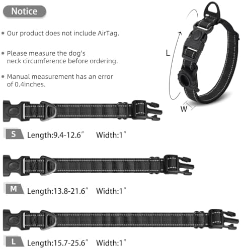 JSXD AirTag Dog Collar, Night Reflective Nylon Dog Collar for Small Medium Large Dogs,Lockable Quick Release Buckle,Padded Breathable Pet Collar with AirTag Holder (Purple, Small(9.4"-12.6"))