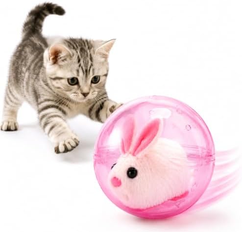 Electric Hamster Ball Cat Toy – Automatic Rolling Animal Pet Rolling Ball, Interactive Hamster Ball Cat Toy for Indoor Cats Exercise and Chase Play (Rabbit(Pink))