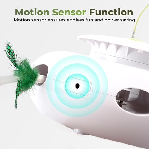 ALL FOR PAWS 3 in 1 Interactive Flutter Bug Cat Toy with Rolling Balls, Whack-a-Mole Feather Toy Automatic Kitten Spinner Toys, Mental Stimulation for Indoor Cats,Includes 6 Teaser Refills
