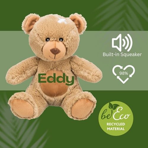 TRIXIE Be Eco Eddy The Teddy Plush Dog Toy for All Dogs, 9" Fun and Cuddly Squeaky Dog Toy, 98% Recycle Material