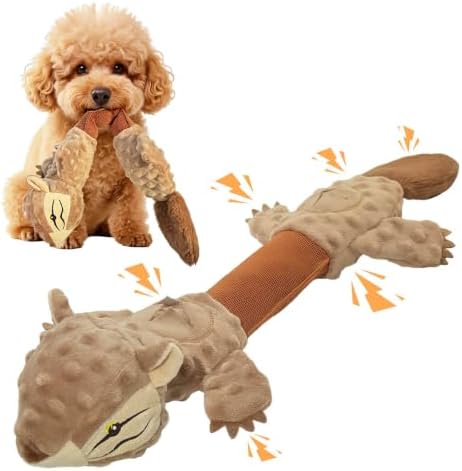 Squeaky Squirrel Dog Toy with 2 Treat-Hiding Pockets, Interactive Plush Tug Toy for Aggressive Chewers, Durable Crinkle Chew Toy for Small Medium Large Dogs