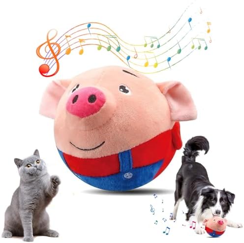 Interactive Dog Toys, Active Moving Pet Plush Toy, 2026 Upgraded Rechargeable Squeaky Dog Ball Toy with Recording Sound, Washable Cartoon Pig Plush Toy for Dogs Puppies (Red)
