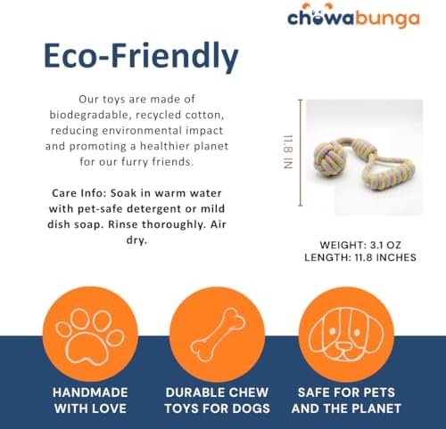 Tug of War Dog Toy 12 Inch Eco Cotton Interactive Dog Rope Toy with Grip Handle & Rope Tug Ball with Natural, Non-Toxic Dyes Tug Toy for Medium & Small Dogs (Rainbow)