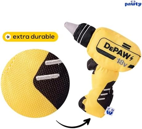 PAWTY Power Drill Dog Toy - Funny Parody Plush Squeaky Toy - Interactive Tool Kit Enrichment Gift for Small Medium Dogs & Puppies - Novelty Birthday Gift for Dog Dads