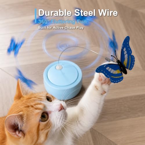 Interactive Butterfly Cat Toy, 360° Rotating Wand, Purple