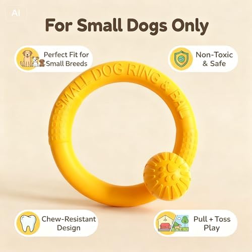 Small Dog Ball with Strap, Floating EVA Interactive Toy（Yellow，Small）