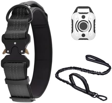 Dog Collar with AirTag Compatible Holder + Leash, Cobra Buckle, Padded, (M)